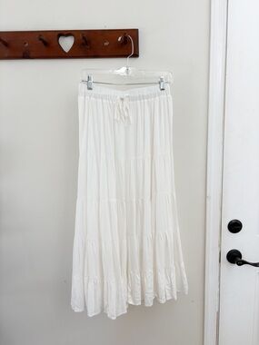 Wishlist Cream Tiered Maxi Skirt with Drawstring Waist
